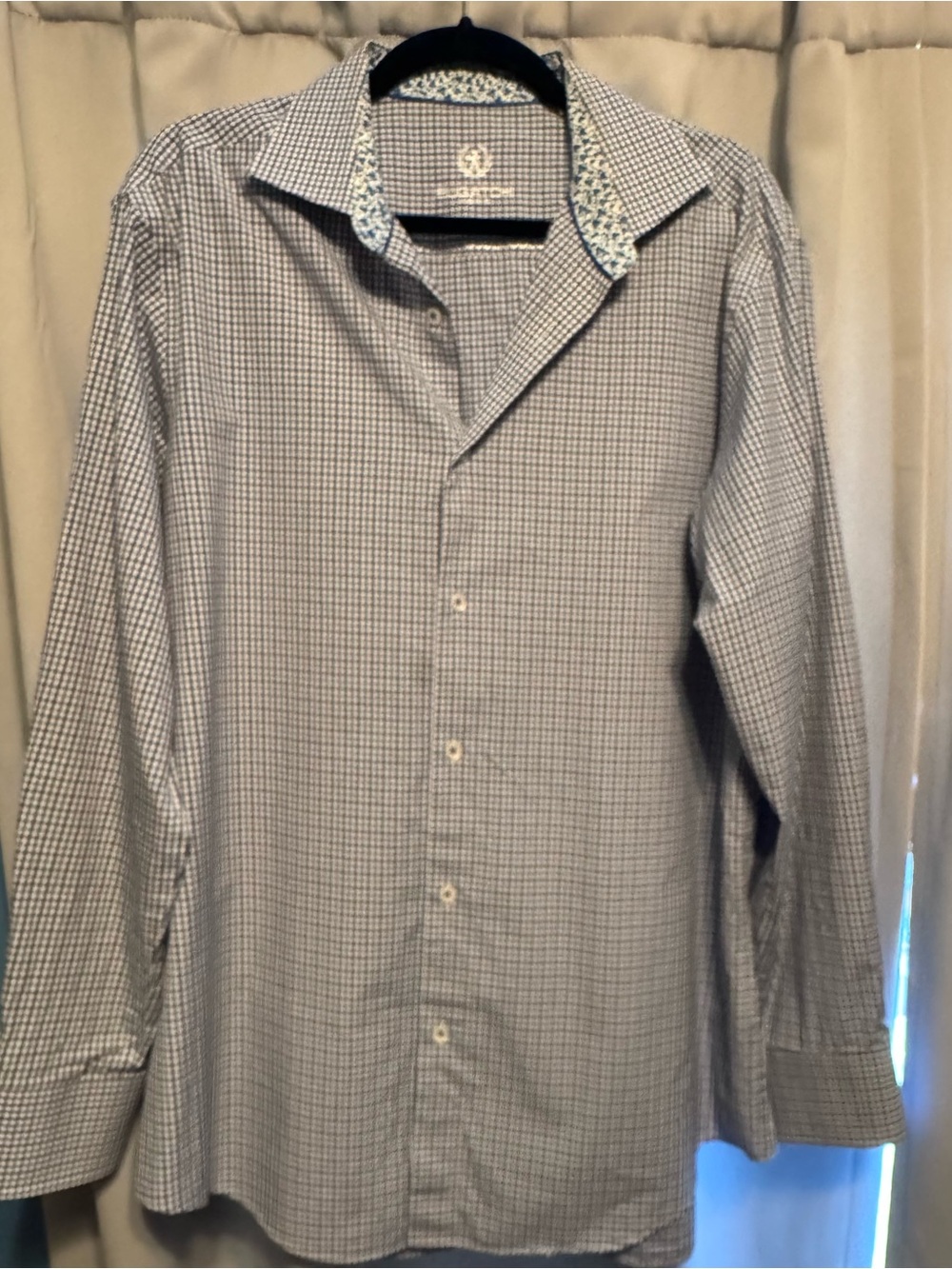 Bugatchi Light Blue and White Micro-Check Dress Shirt